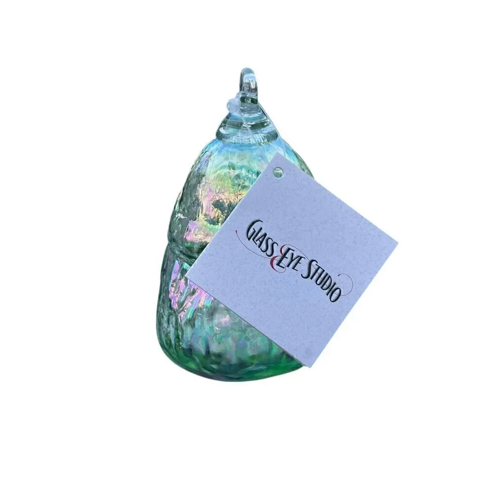 NWT Glass Eye Studio Christmas Ornament Santa Green Iridescent